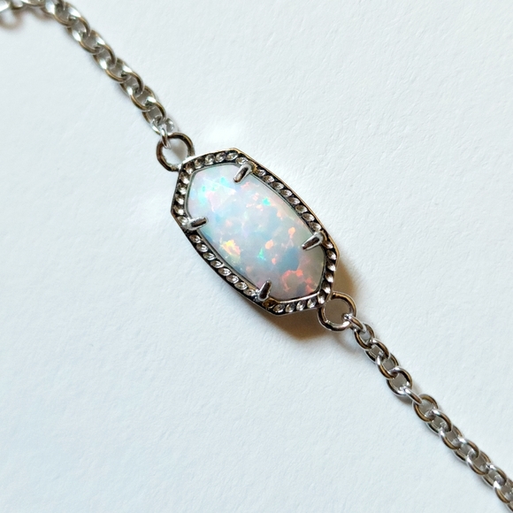 SOLD Kendra Scott Elaina Silver Adjustable Chain Bracelet Opal - Picture 5 of 8